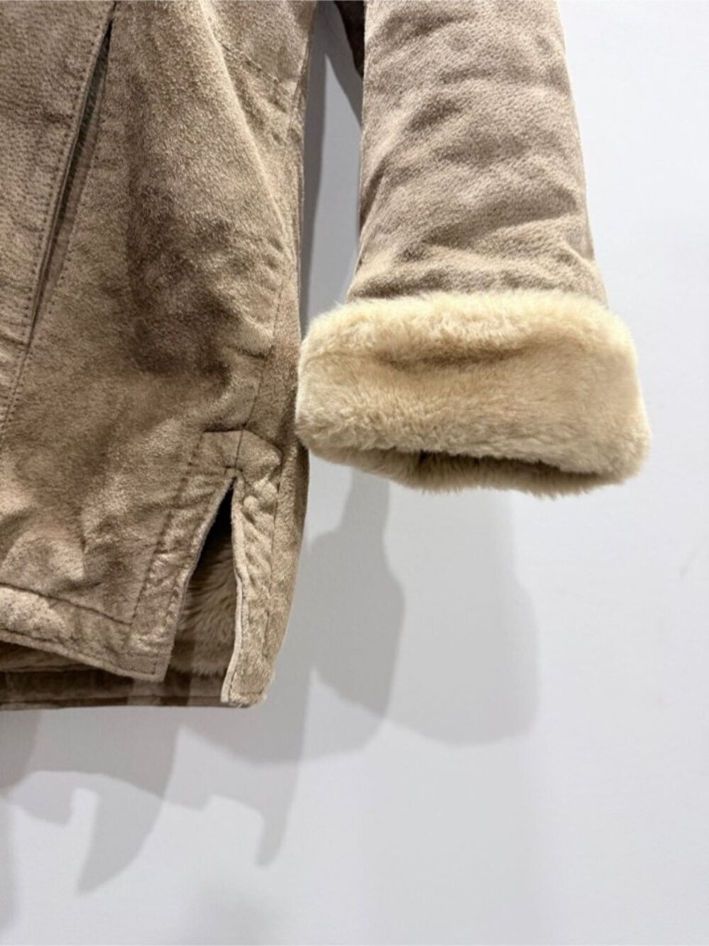 St. John’s Bay Faux Suede Sherpa Hooded Jacket Women’s Small Beige Taupe Coat - Picture 3 of 8